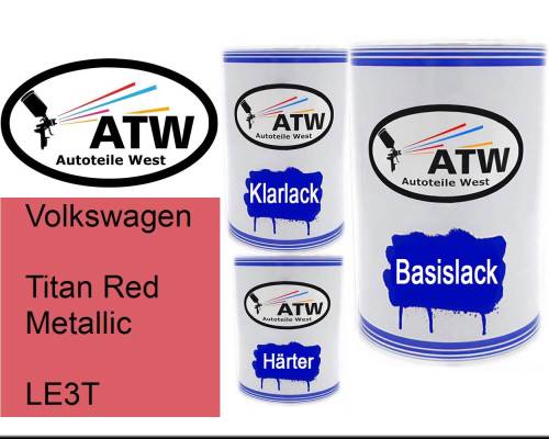 Volkswagen, Titan Red Metallic, LE3T: 500ml Lackdose + 500ml Klarlack + 250ml Härter - Set, von ATW Autoteile West.